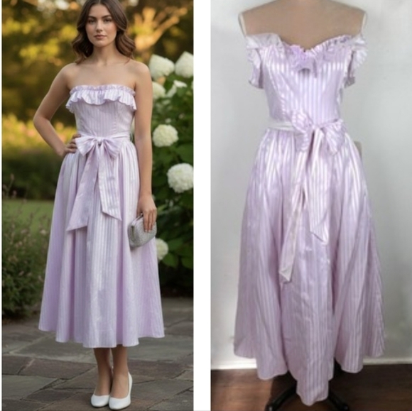 Gunne Sax Dresses & Skirts - Vintage Gunne Sax Lavender Purple Striped Sweethart Neckline Midi Party Dress 7